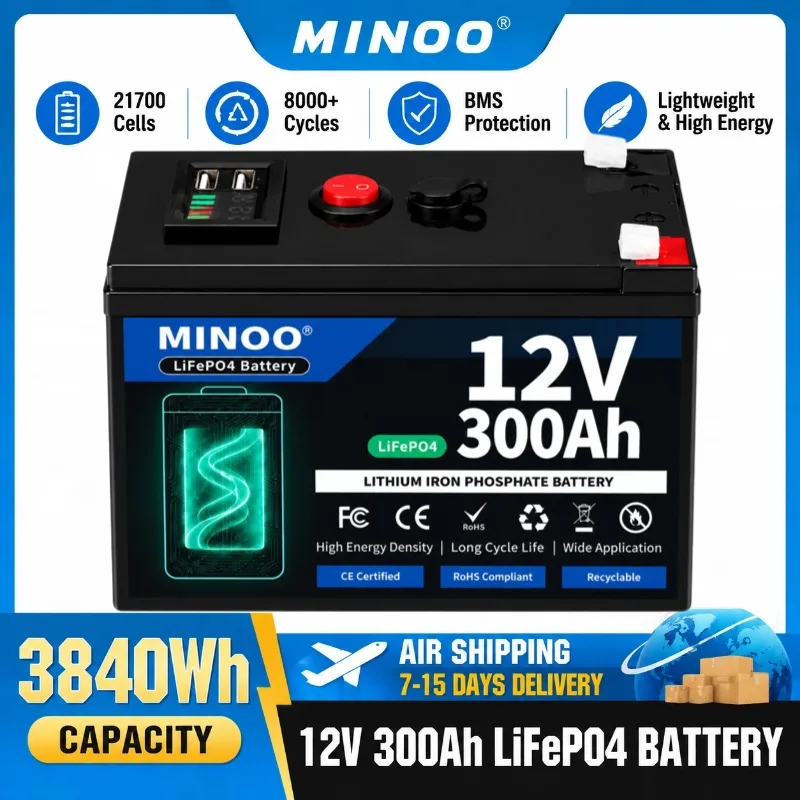 Lifepo4 12V 300Ah Deep Cycle - Bateria solar LiFePO4 de 12V 300Ah,