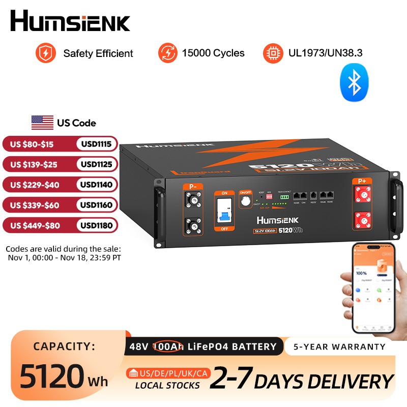 Lifepo4 48V 100Ah Server Rack - Bateria LiFePO4 Humsienk 48V 100AH para
