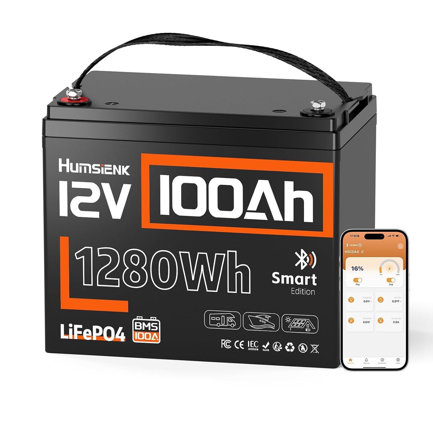 12V 100Ah Lifepo4 Bluetooth Bms - Bateria de lítio LiFePO4 de 12V