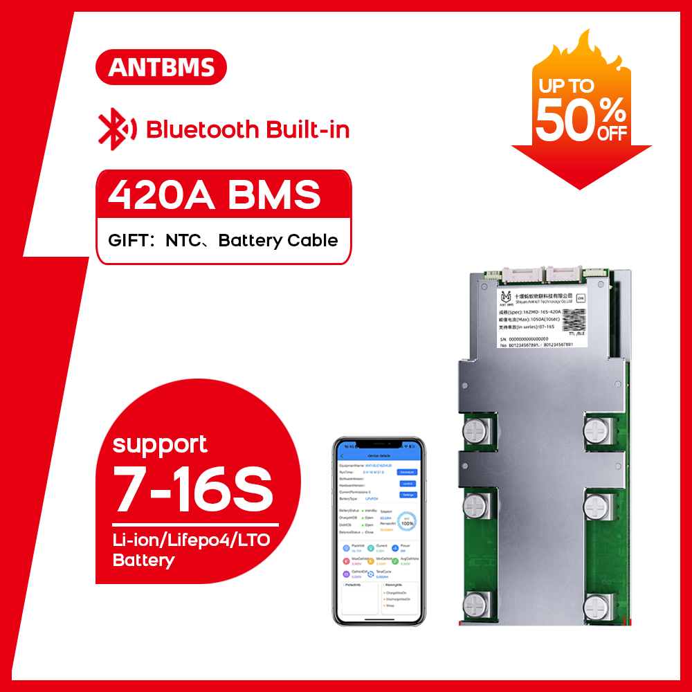 Smart Bms 16S 48V 200A Bluetooth - ANT Smart BMS 7S-16S Contínuo 420A