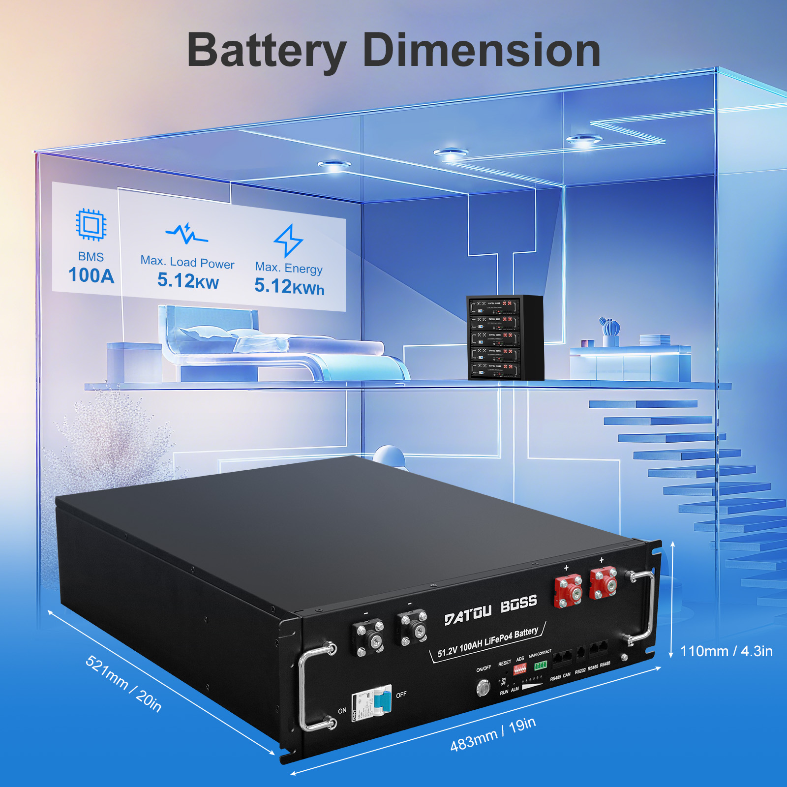 Bateria de lítio LiFePO4 DATOU - Lifepo4 48V 100Ah Server Rack avaliação e preço