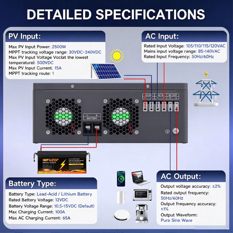 MFUZOP Inversor Solar Híbrido  - Lifepo4 Battery 12V 100Ah avaliação e preço